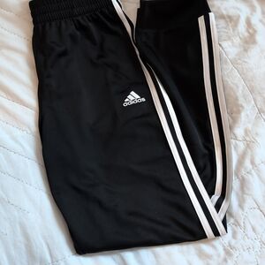 Adidas Kids Black Jogger Pants with White Stripes